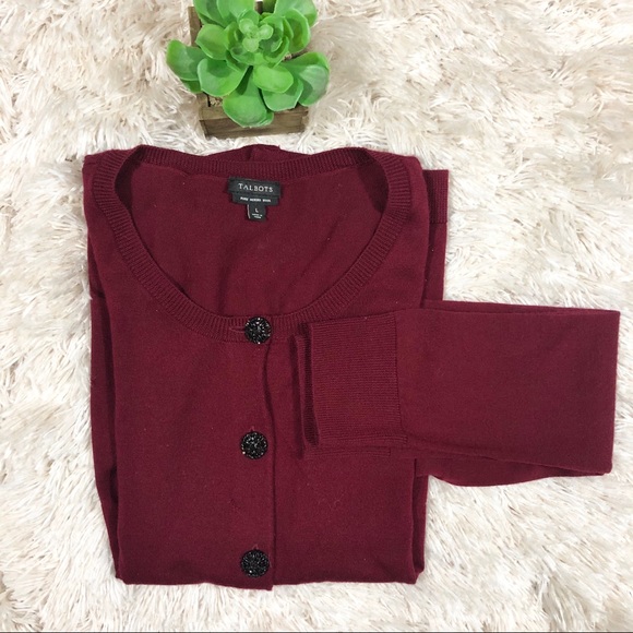 Talbots | Deep Red Merino Wool Cardigan L - Picture 2 of 6